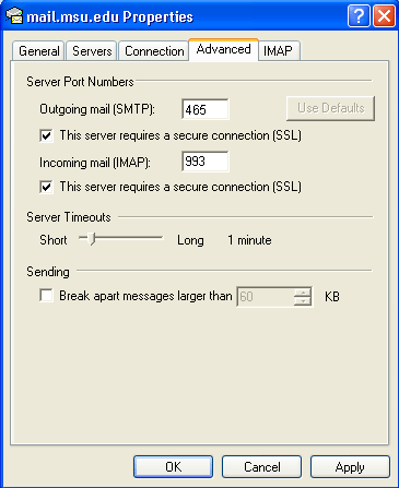 Outlook 2000 IMAP mail screenshot