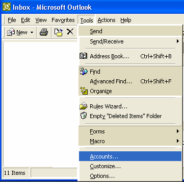 Outlook 2000 POP mail screenshot